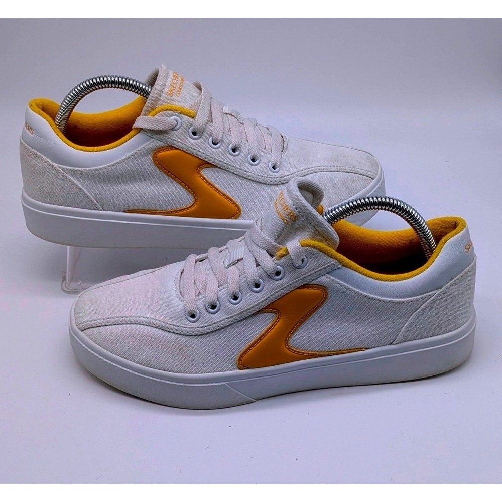Skechers White Yellow Canvas Lace Up Sneakers Memory Foam Women's Size 9
